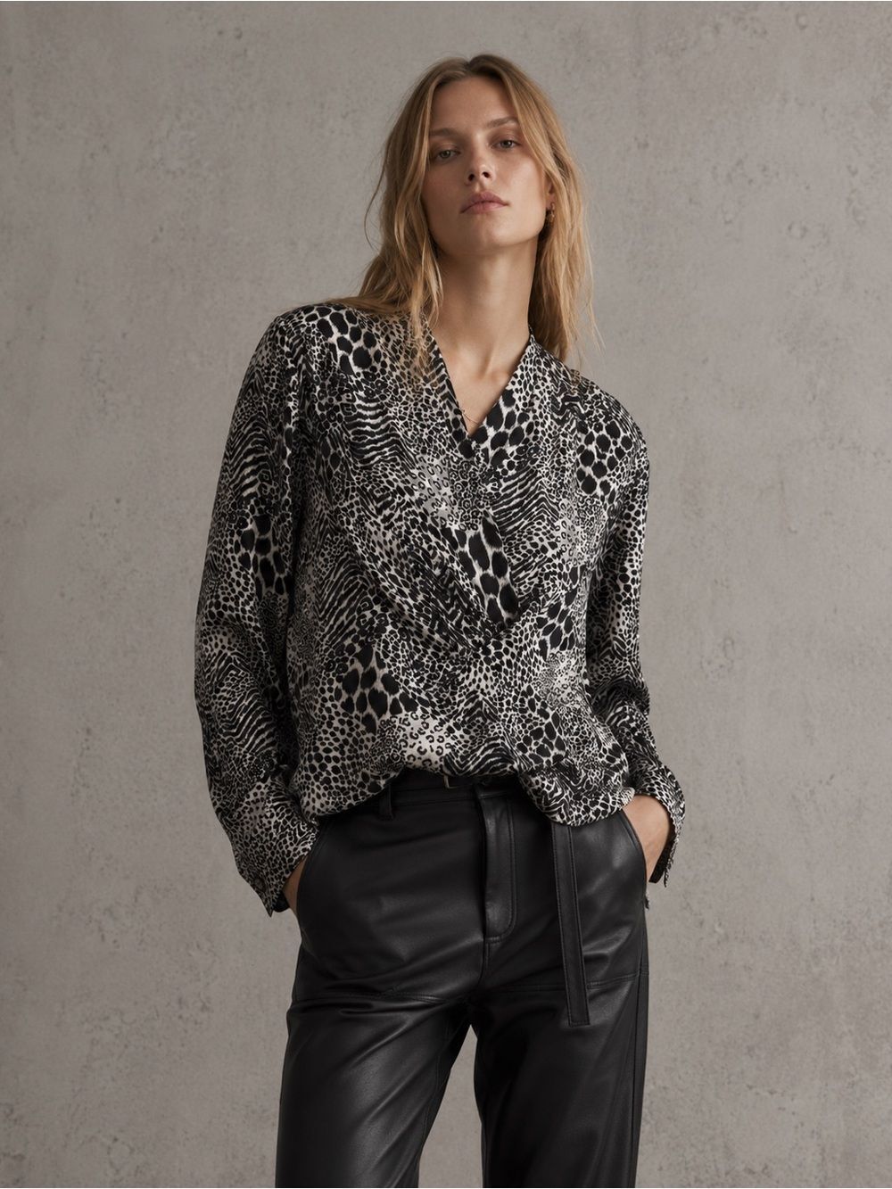 Vintage Michel Ambers Women's Animal Print Satin Blouse Black Tiger Stripes